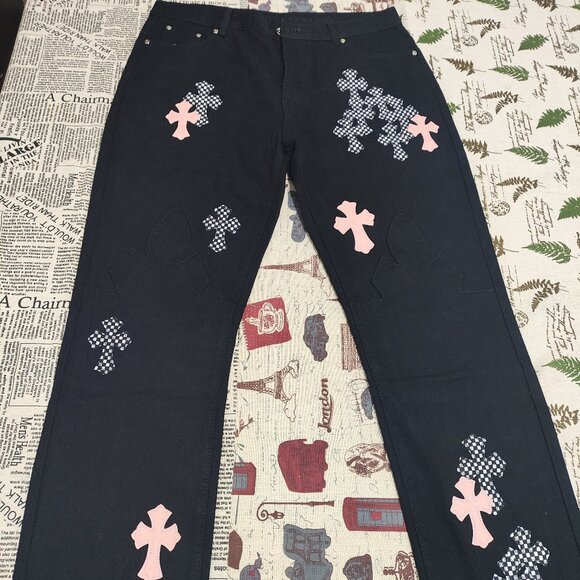Chrome Hearts Denim - Chrome Hearts Cross Patch Embellished Wide-Leg Jeans